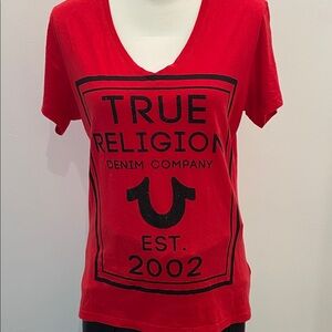 True Religion Beaded Graphic Tee, all cotton. Signature logo. See description.